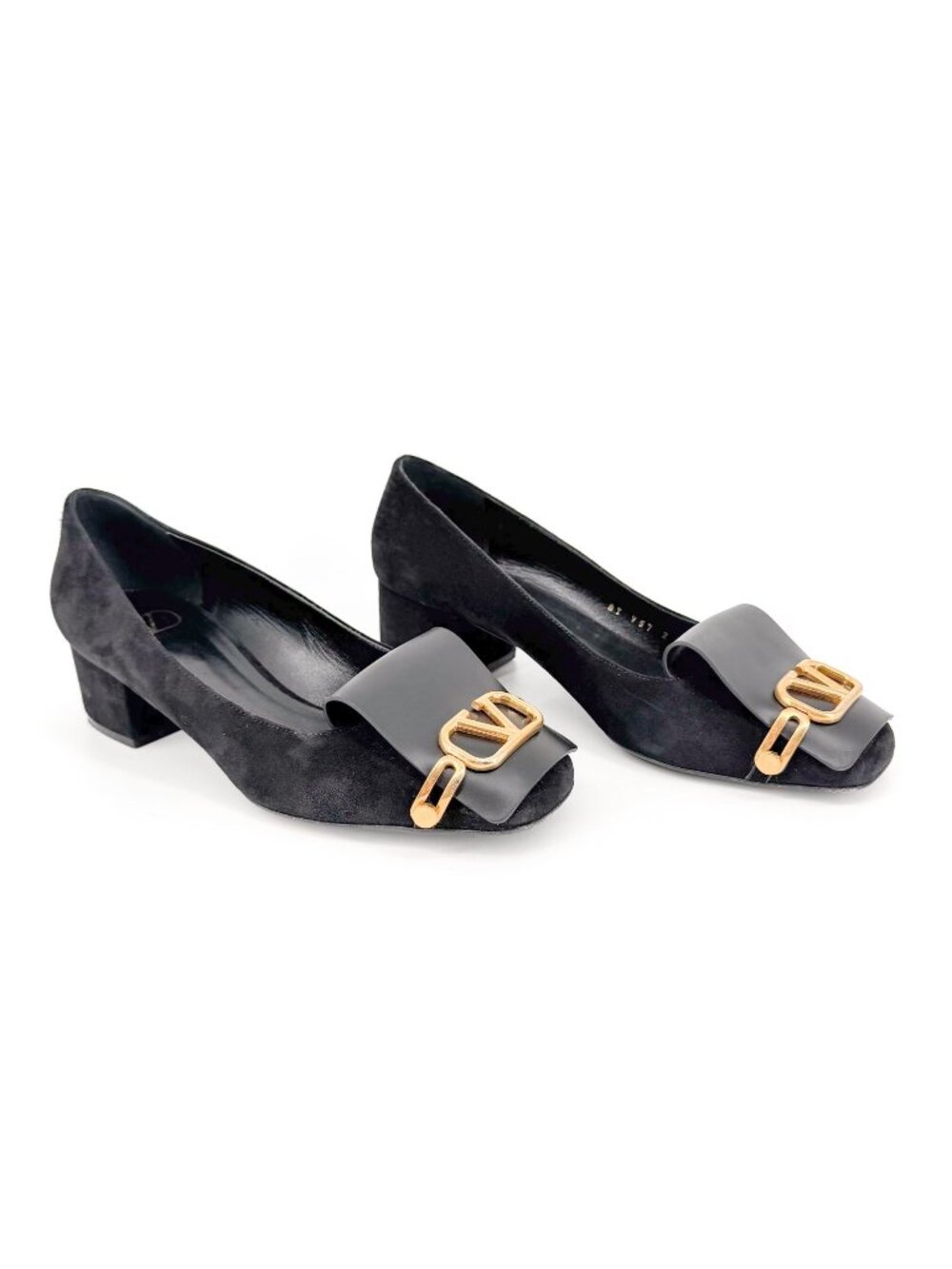 Valentino Garavani VLogo Fold Over Pumps Heels Black Suede Size 39.5 US 9.5